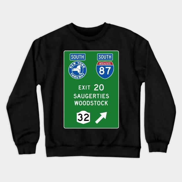 New York Thruway Southbound Exit 20: Saugerties Woodstock Catskills Crewneck Sweatshirt by MotiviTees